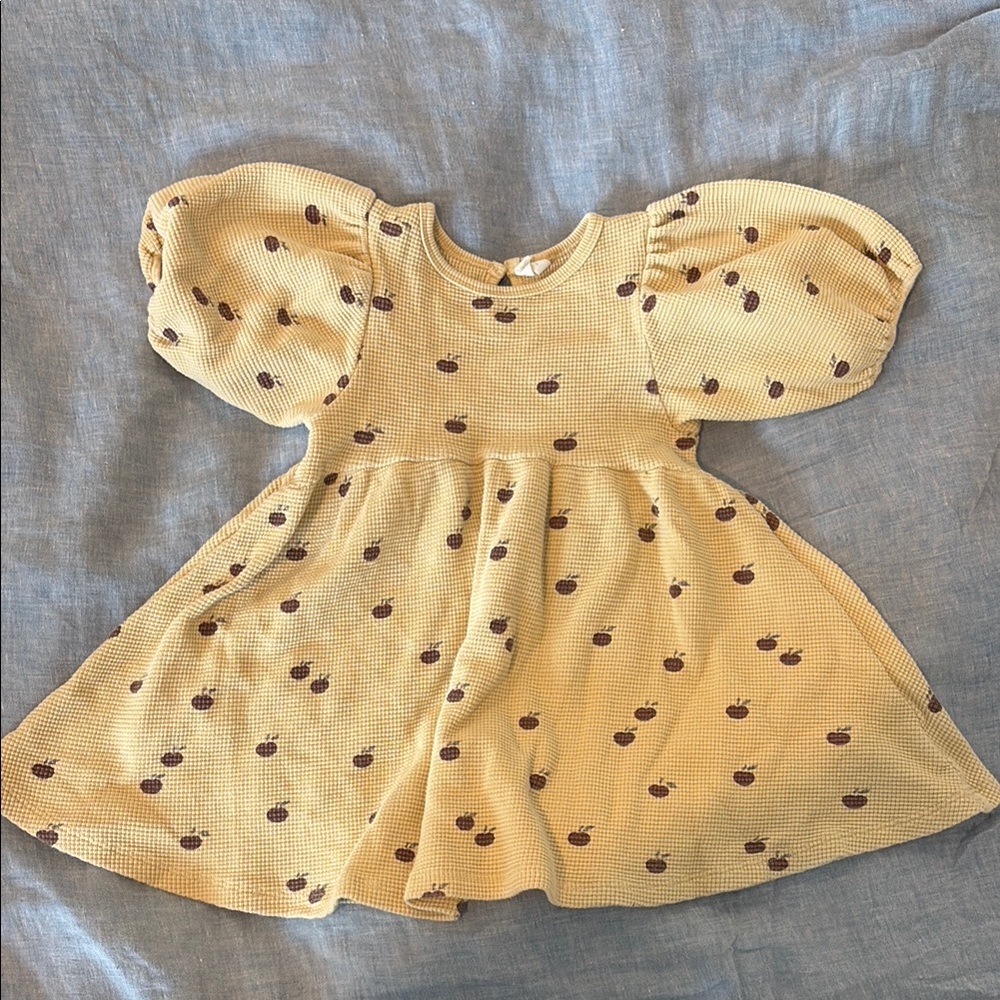 Quincy Mae Yellow Dress with Apple Print